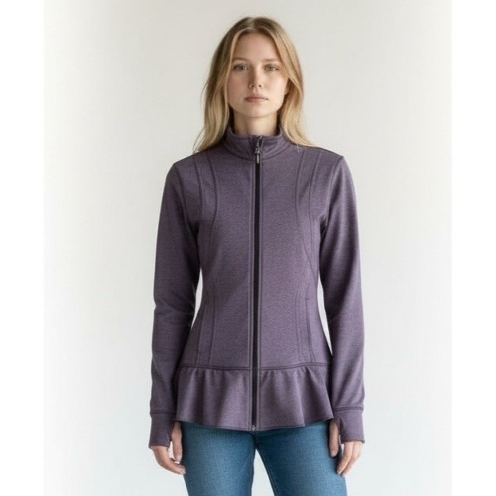 Albion Women L Peplum Full Zip Activewear‎ Lightweight Stretch Jacket Purple EUC